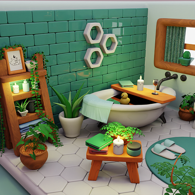 3D Isometric cozy bathroom illustration made in blender 3d 3d art 3dmodel blender design freelancer graphic design illustration