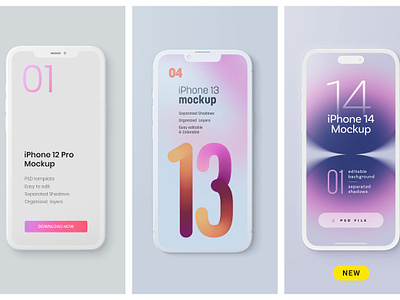 iPhone 12, 13, 14 Pro Clay Mockup 14 pro clay mockup app background cellphone design device empty mobile mockup phone psd realistic responsive screen smart smartphone technology template ui website