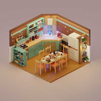 3D Isometric cozy kitchen illustration made in blender 3d 3d art 3dmodel artist blender design friends graphic design illustration interior design isometric logo