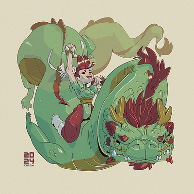 2024: the year of the dragon 2024 character design china chinese chun li concept art dragon horoscope illustration new year wild
