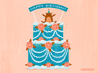 Happy Birthday Bear bear cake greeting card illustration