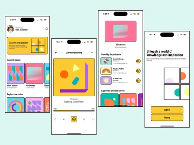 Brutalism Podcast Mobile App app app design brutalism design designer figma ios mobile app podcast podcast mobile app typography ui ui ux design ui ux designer ux