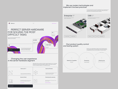 Website for the server hardware manufacturer 3d cards grid hardware manufacture product design render typography uiux website