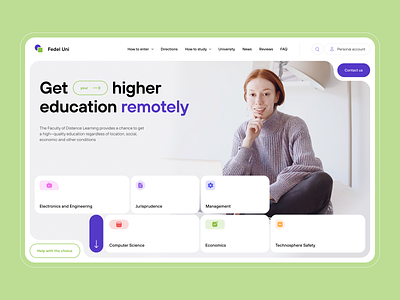 First screen for the University big title buttons cards colors first screen grid logotype photo ui university ux