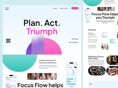 Focus Flow - SaaS Mobile App Landing Page clean design figma homepage minimal saas saas design ui ui design web web design