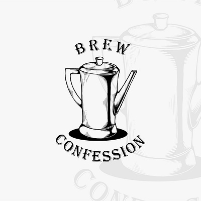 Brew Confession Black & White Logo black and white branding coffee design digital illustration drawing graphic design illustration logo logo design logo illustration logo retro logo vintage teapot vector