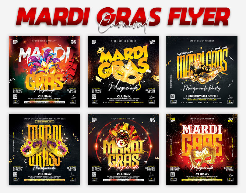 Mardi Gras Flyer Template carnival concert design dj flyer event event flyer flyer mardi gras mardi gras flyer night club night party party flyer poster product psd template summer flyer