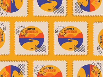 River collection design drawing environment hills illustration landscape mail mailing procreate ridge river series stamp stamps texture through valley vintage water