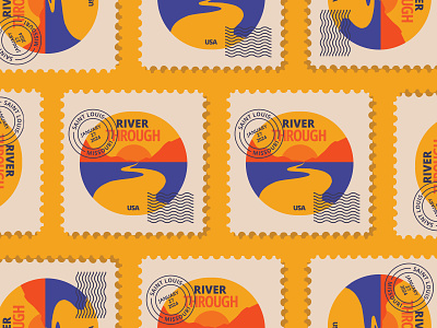 River collection design drawing environment hills illustration landscape mail mailing procreate ridge river series stamp stamps texture through valley vintage water