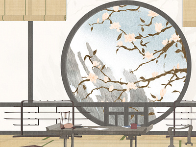 Remake Scene - Mo Dao Zu Shi #1 architecture chinese garden chinese painting enframed scenery illustration isometic magnolia modaozushi projection view yulan