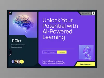 AI Learning Education Platform Website Design ai ai learning ai learning platform bento grid dailyui design design studio e learning website education education website learning platform modern design pixavail studio trending 2024 ui web agency web design web design company web designing website design