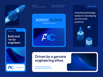 Branding for Adroit Cloud Consulting brand branding company corporate devops digital engineering graphic design guidelines illustrations isometric it logo modern visual identity
