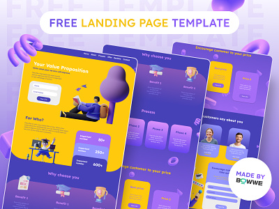 💜Free Educational Courses Landing Page Template 3d business elements free free template graphic icons landing page landing page design no code purple template ui web web builder web design web designer website website builder website design