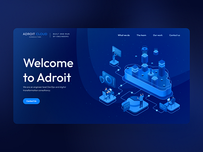 Website and Illustrations for Adroit Cloud Consulting company corporate devops digital engineering graphic design homepage isometric it modern page ui web webdesign