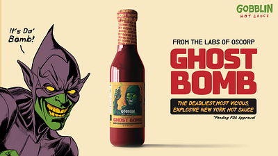Gobblin Hot Sauce: Ghost Bomb - Villains Make Products Vol. 01 branding comics design food graphic design green goblin illustration labelling logo marvel spiderman villain
