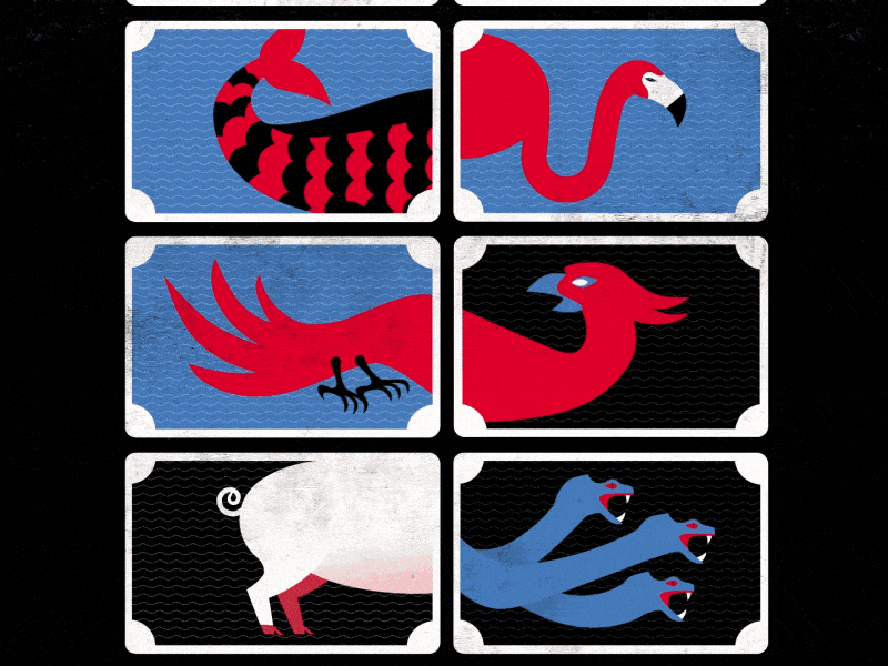 LOUVRE LENS "Animaux Fantastiques" 6 2d animals animation cards combination creatures game half mosaic motion mythology parts