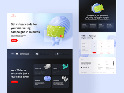 Landing Page for Walletto marketing 3d banking campaign cards clean design desktop graphic design homepage landing marketing modern payment ui visa web
