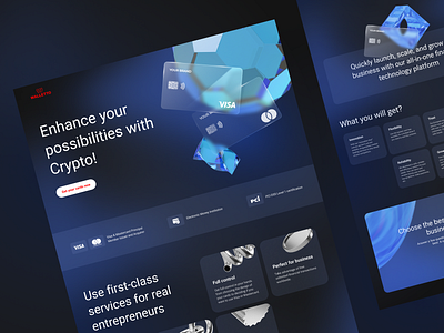 Landing Page for Walletto Crypto Products 3d banking cards clean crypto crypto currency decision tree design desktop graphic design landing marketing mastercard modern online payment ui visa web