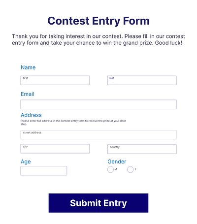 Contest entry form graphic design ui