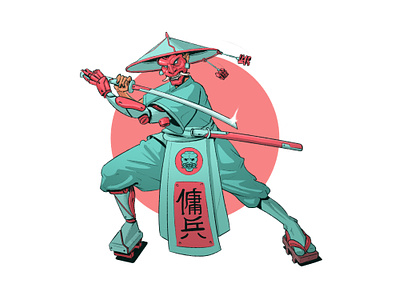 Samurai Mercenary bounty hunter cartoon cartoon illustration cartooning character character art character design cyberpunk design illustration mercenary procreate samurai warrior