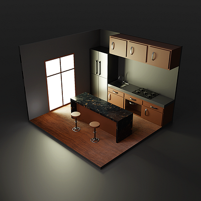 3D Isometric modern kitchen illustration made in blender 3d 3dmodel animation blender design graphic design illustration