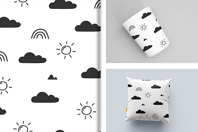 Cute Black and White Cloud Pattern graphic design line pattern