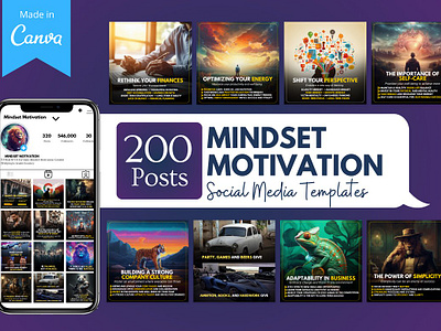 Mindset Motivation Canva Templates business template editable quotes entrepreneur quotes entrepreneur woman entrepreneurship finance and economy finance success infographic instagram carousel instagram post instagram template social media bundle social media template