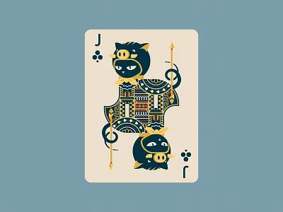 Bounty the Black Cat: Jack of Clubs Playing Card Illustration animals black cat boar board game cards cat color colour cute demon slayer design flat design geometric illustration jack of clubs nature pig playing card art playing cards vector