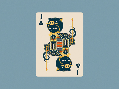 Bounty the Black Cat: Jack of Clubs Playing Card Illustration animals black cat boar board game cards cat color colour cute demon slayer design flat design geometric illustration jack of clubs nature pig playing card art playing cards vector