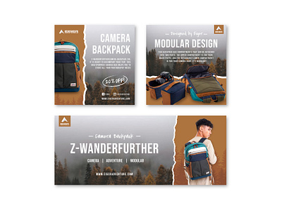 Adventure Camera Gear - Social Media Posts and Banner Design ad ads adventure advertisement backpack bag banner brand branding camera gear instagram layout logo photo sale typography ui ux