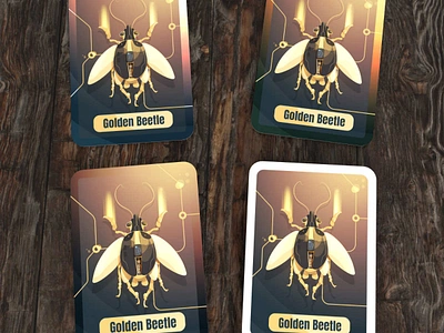 Golden Cyborg Beetles Collection, Card Mockup 2d 3d board game card game game cards illustration mockup vector