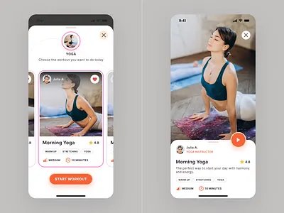 Habit Hero App UX/UI design. Workout selection clean design clean ui creative ui fitness fitness app fitness instructor profile minimal design minimal ui mobile design mobile popup mobile ui swipe selector ui ux workout workout page