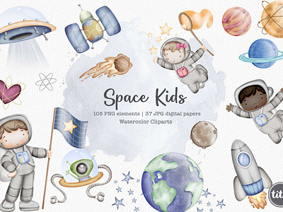 Space Kids - Clip Arts astronauts clipart planets cliparts space clipart watercolor kids watercolor space clipart