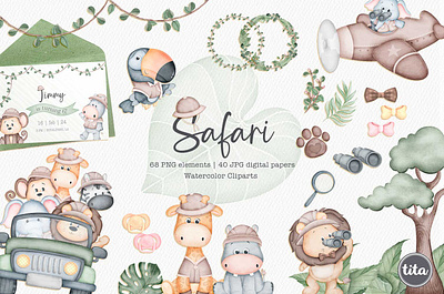 Safari - Clip Arts cute clipart nursery decor safari animals watercolor safari