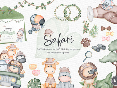 Safari - Clip Arts cute clipart nursery decor safari animals watercolor safari