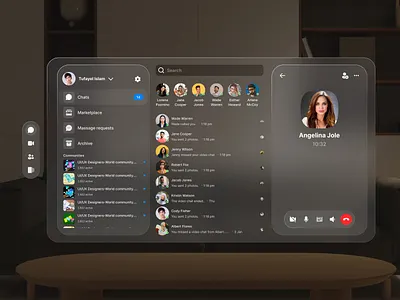 Messenger app-Vision pro ui design app ar dashboard design homepage interface landing landing page network photo platform product social technology ui vision pro ui design vr web web ui website