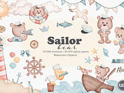 Sailor Bear Boy - Clip Arts cute bear cute cliparts illustrations nursery decor sailor bear clipart