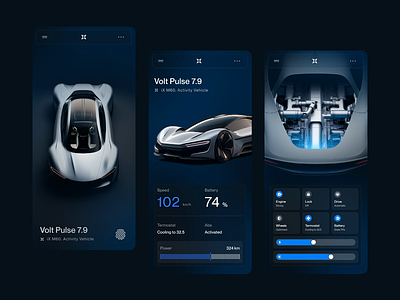 Electra Volt – App animation app automotive battery car charger concept control design digital eco electric engine future mobile panel slider ui ux vehicle