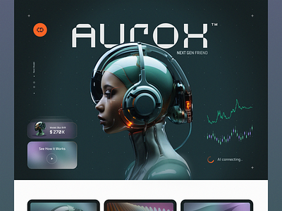 Aurox ai branding concept design gradients graphic design hero image logo minimal robot ui