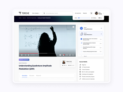 Torche - Course Watch Page campus college course design desktop education exploration learning student ui ux website