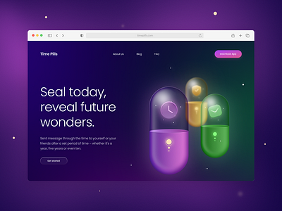 Landing page for Time Pills app app app design app ui design hero page landing page u ui web design