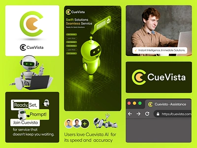 CueVista - AI Logo Branding ai brand guidelines brand identity brand sign branding business design glow graphic design identity logo logo design logofolio logotype marketing robot startup typography ui