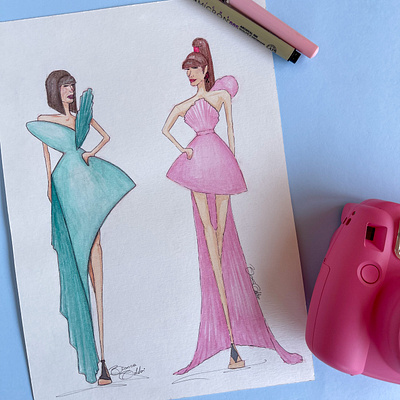 Double Dresses Design fashion fashion design flat illustration illustration watercolor