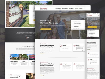 BankSouth - Website Redesign, Homepage bank burgundy clean gold hero homepage icons login people simple sophisticated texture ui ux web design website