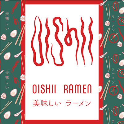 oishii ramen brand brandidentity branding chopsticks design illustration logo mockup mockups packagedesign packaging ramen ramenbranding