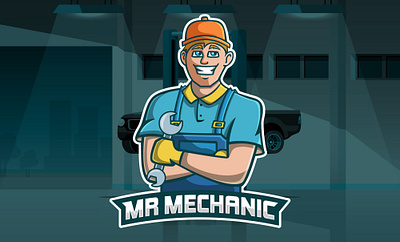 Mr Mechanic Cartoon Mascot Logo Design automotive logo car repirs car wash cartoon logo cartoon mascot logo engine repairs eports mascot logo experts garage owners graphic design logo logo design mechanic technician