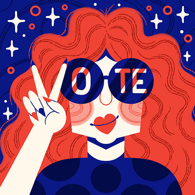 Vote blue character hand lettering illustration lettering peace red vote white