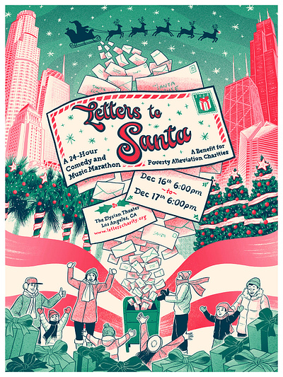 Letters to Santa Poster charity chicago christmas comedy fundraiser illustration los angeles music poster santa