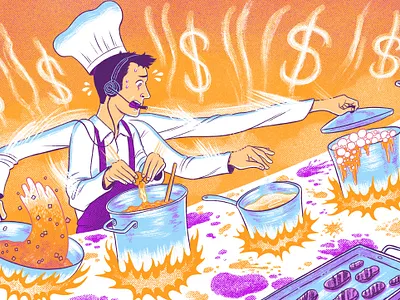 LBL January chef cooking editorial illustration kitchen sales startup stress