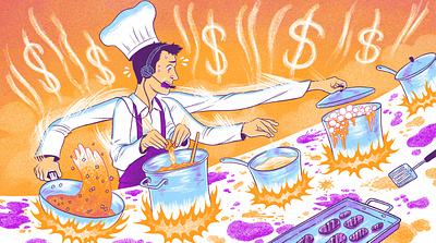 LBL January chef cooking editorial illustration kitchen sales startup stress